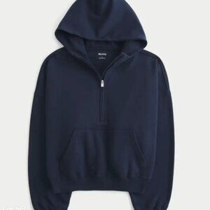 HOLLISTER Navy Blue Cotton Blend Easy Half Zip Hoodie Sweatshirt Size S